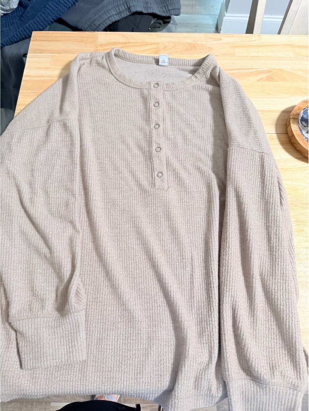 Old Navy Beige Long Sleeve Henley Thermal Shirt XL